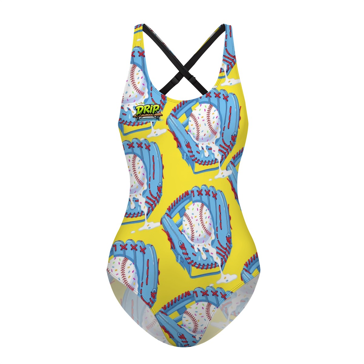 Cross-Back One Piece Swimsuit Women - Baseball Sprinkles Ice Cream Drip