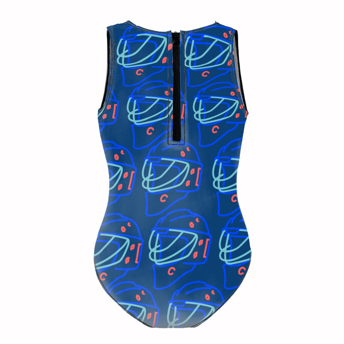 Girls One Piece Swimsuits - Goalie Helmet Sketch Midnight