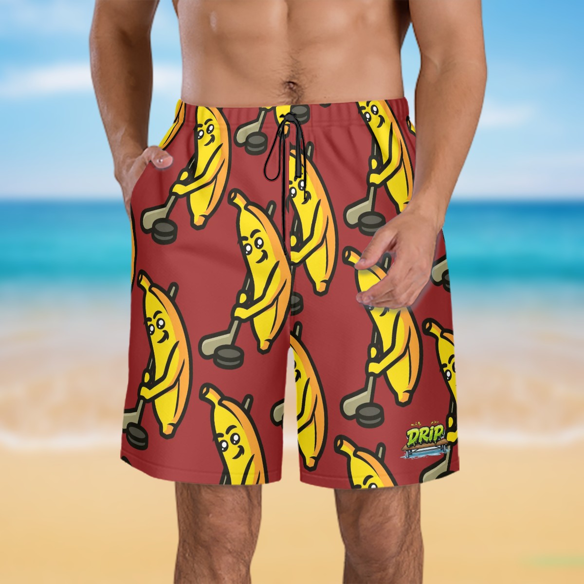 Men/Teen Swim Shorts- Bananas for Hockey Classic Red