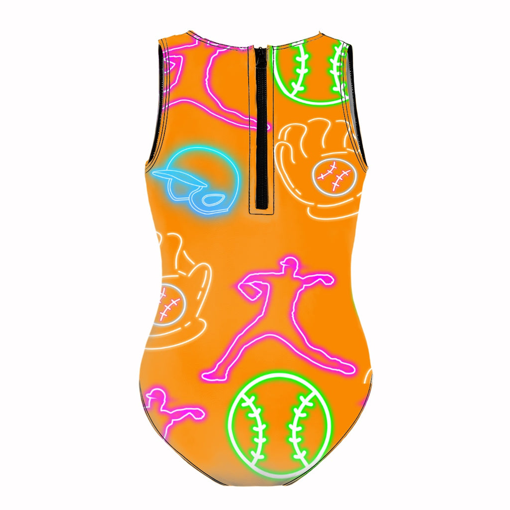 Girls One Piece Swimsuits Orange Neon Lights
