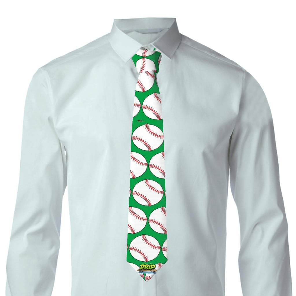 Game Day Tie - Baseballs Classic Green