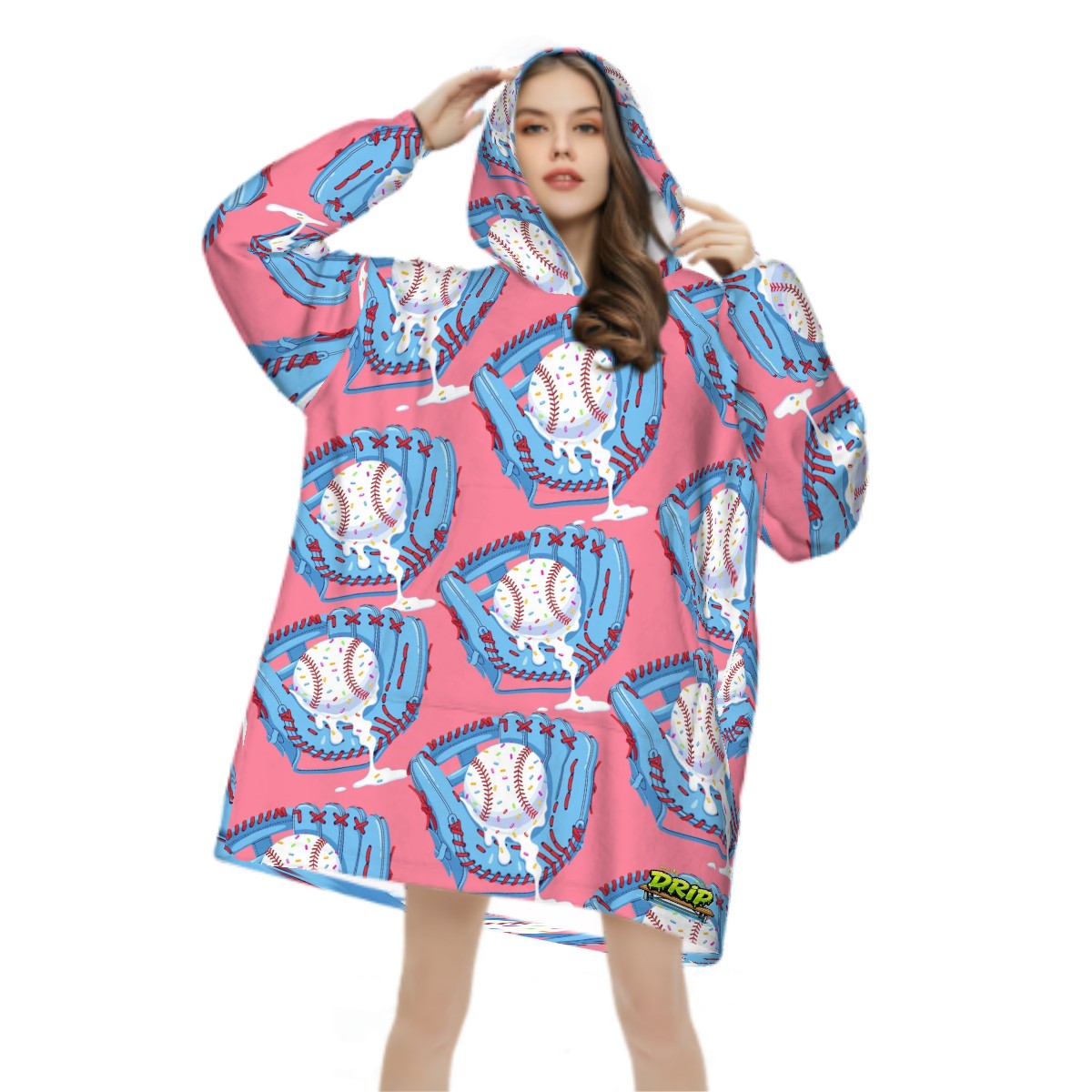 Adult Blanket Sweatshirt - Baseball Sprinkles Ice Cream Drip Pink