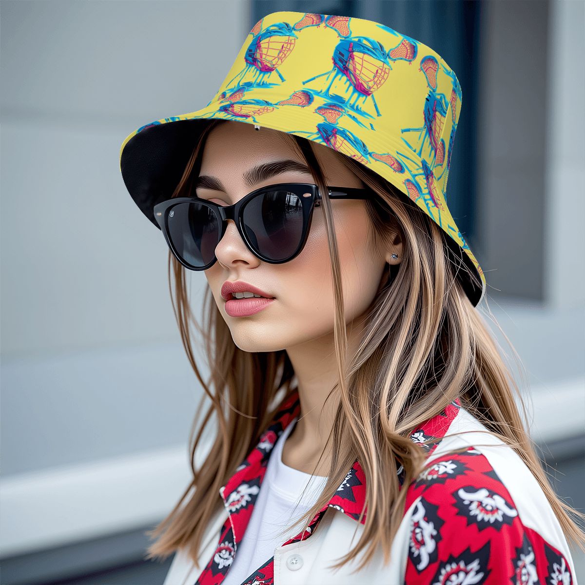 Drip Bucket Hat - Lacrosse Helmet Sticks Yellow