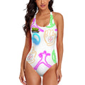 Cross-Back One Piece Swimsuit Women - White Neon Lights