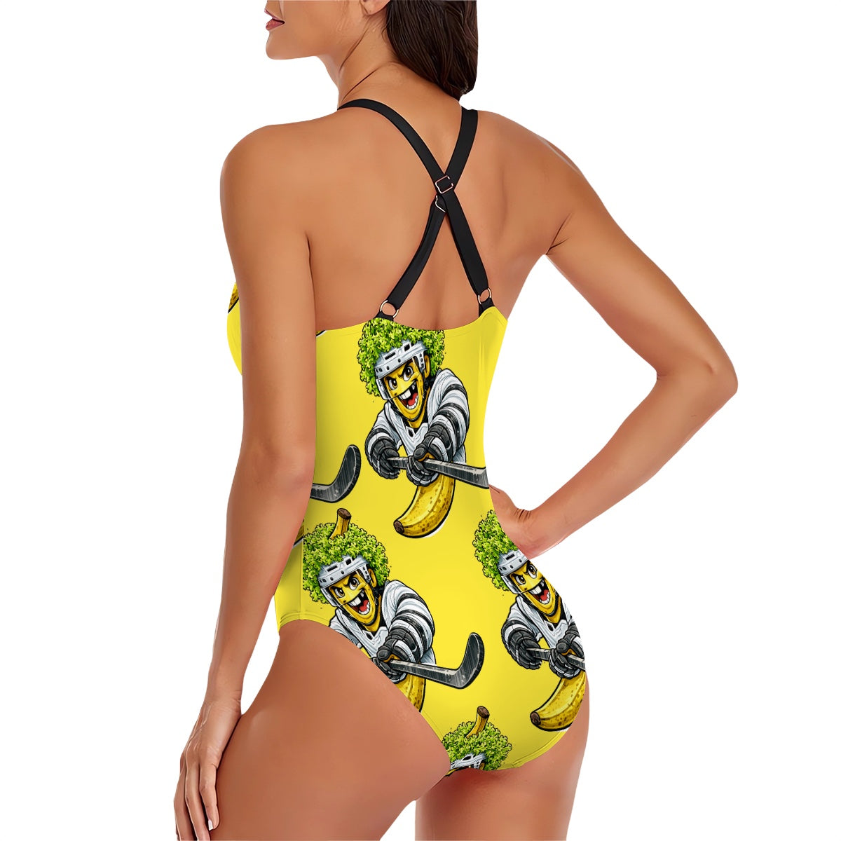 Cross-Back One Piece Swimsuit Women - Banana Lettuce Flow
