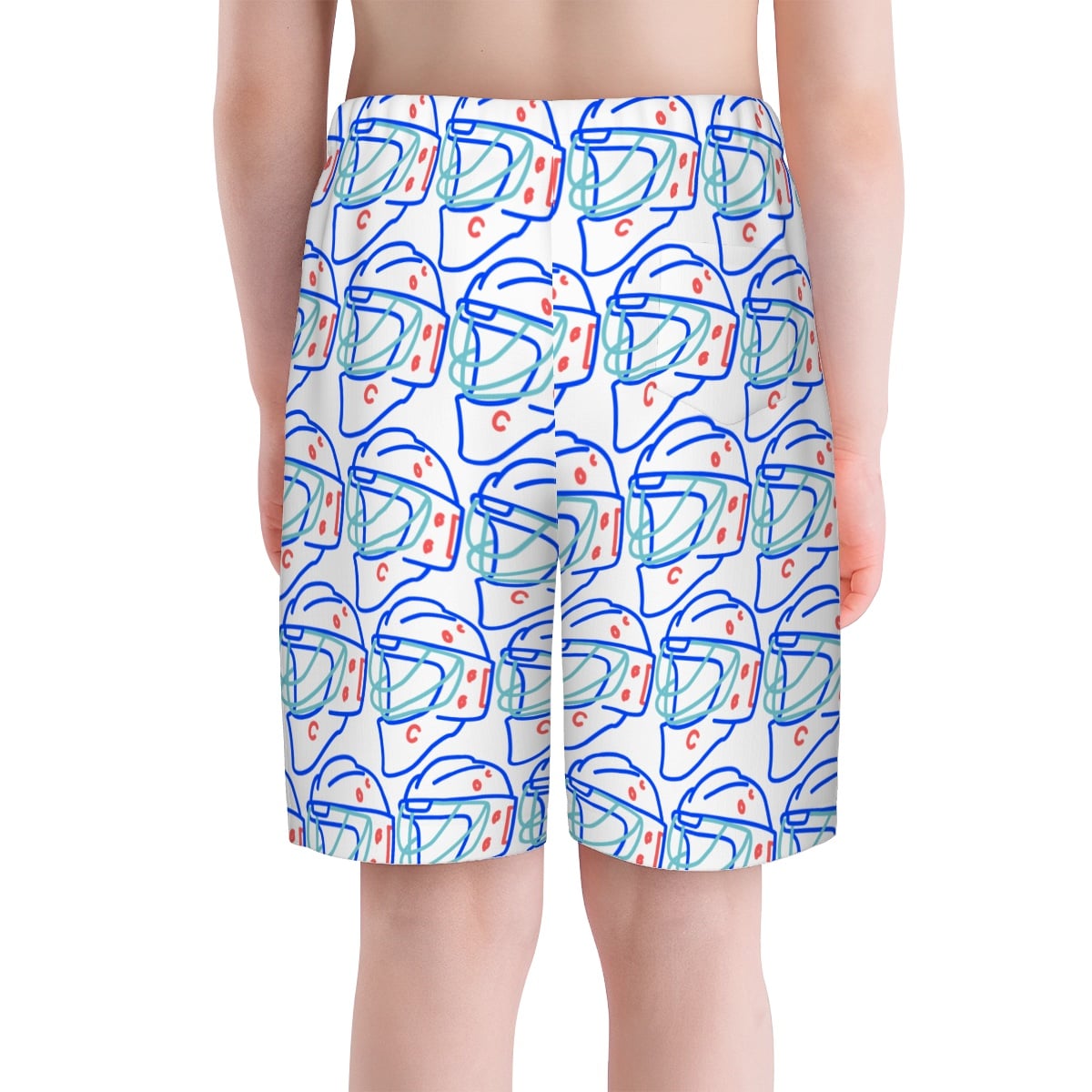 Youth Swim Shorts - Goalie Helmet Sketch White