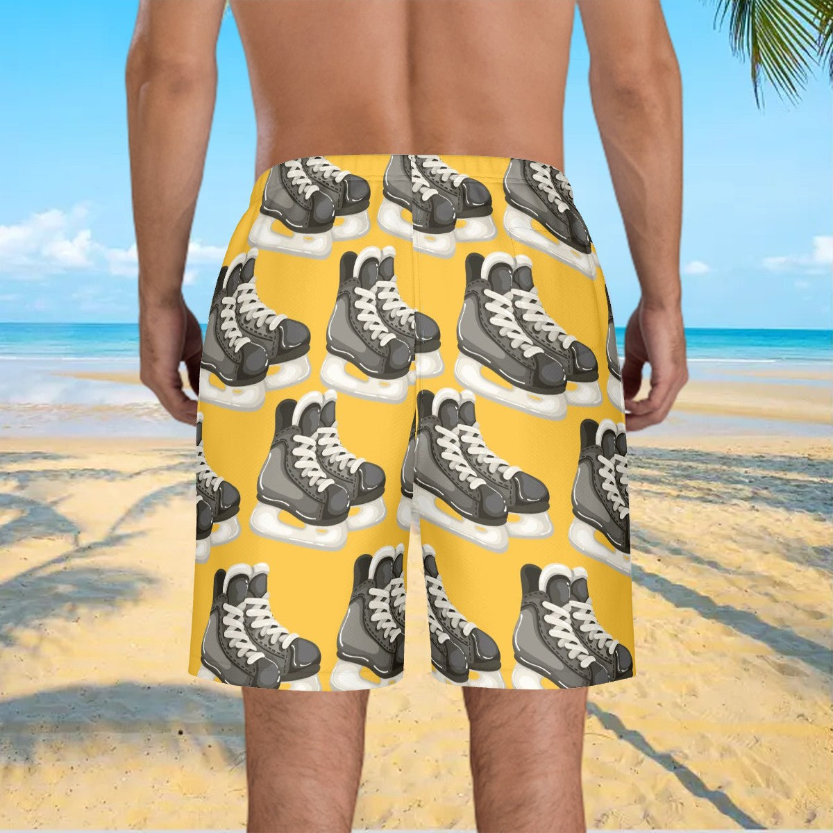 Men/Teen Swim Shorts - Hockey Skates Gold