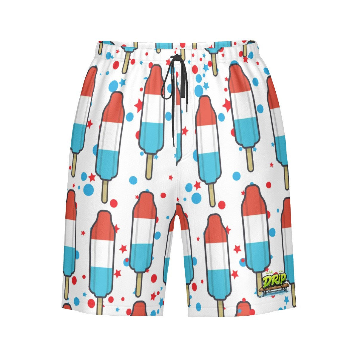 Men/Teen Swim Shorts - Red White and Blue Pop White