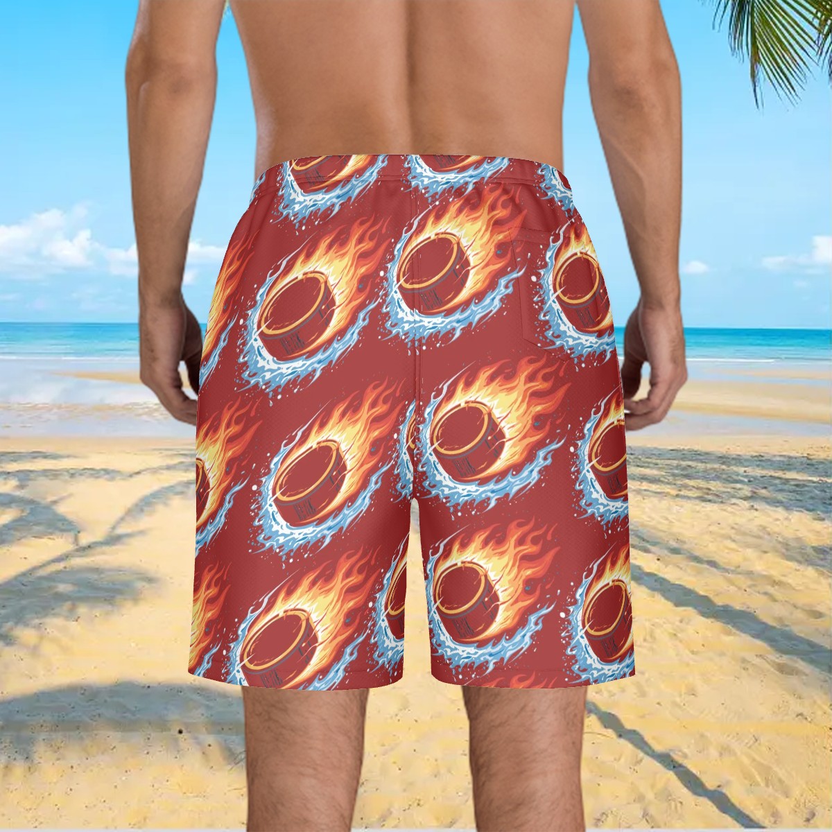 Men/Teen Swim Shorts - Flamin Hockey Pucks Classic Red