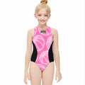 Girls One Piece Swimsuits - Neon White Basketballs Pink