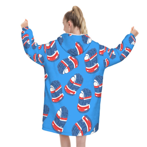 Adult Blanket Sweatshirt - Blue Hockey Gloves