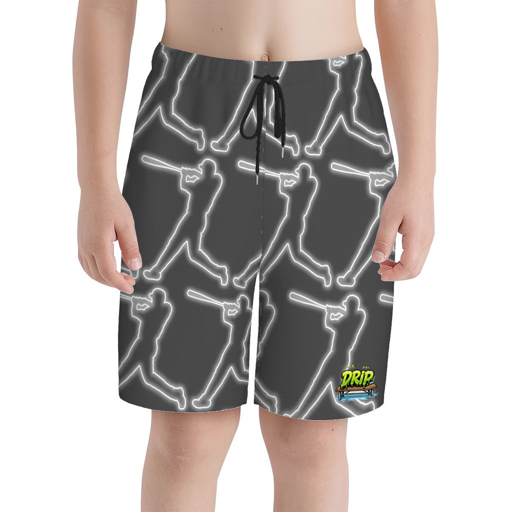 Youth Swim Shorts - White Outline Swing Batter Charcoal