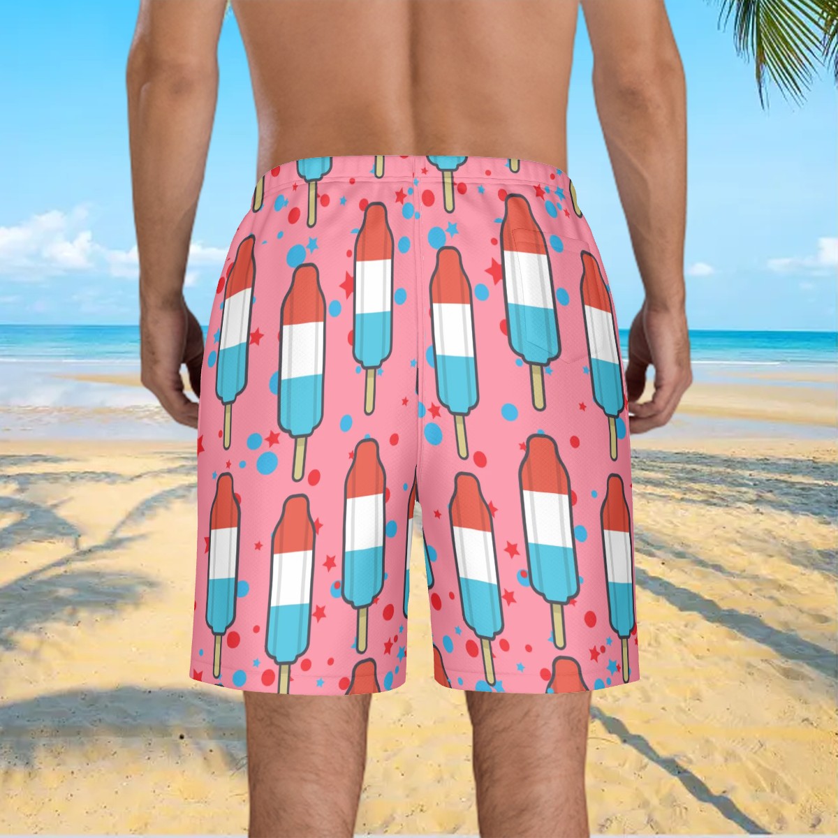 Men/Teen Swim Shorts - Red White and Blue Pop Pink