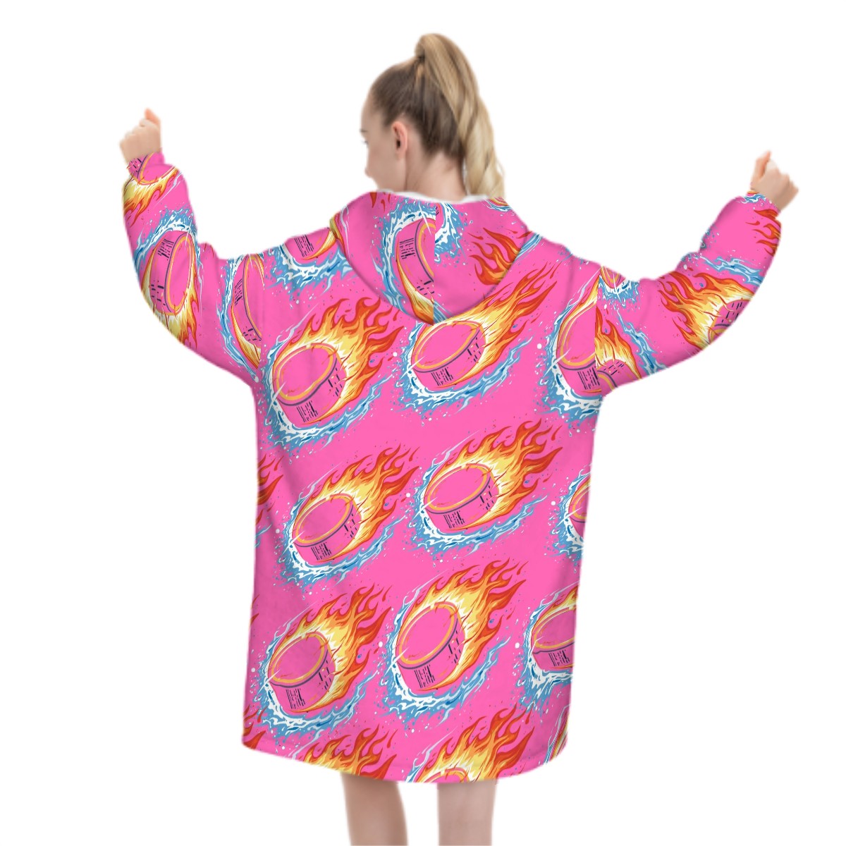 Adult Blanket Sweatshirt - Flamin Hockey Pucks Hot Pink