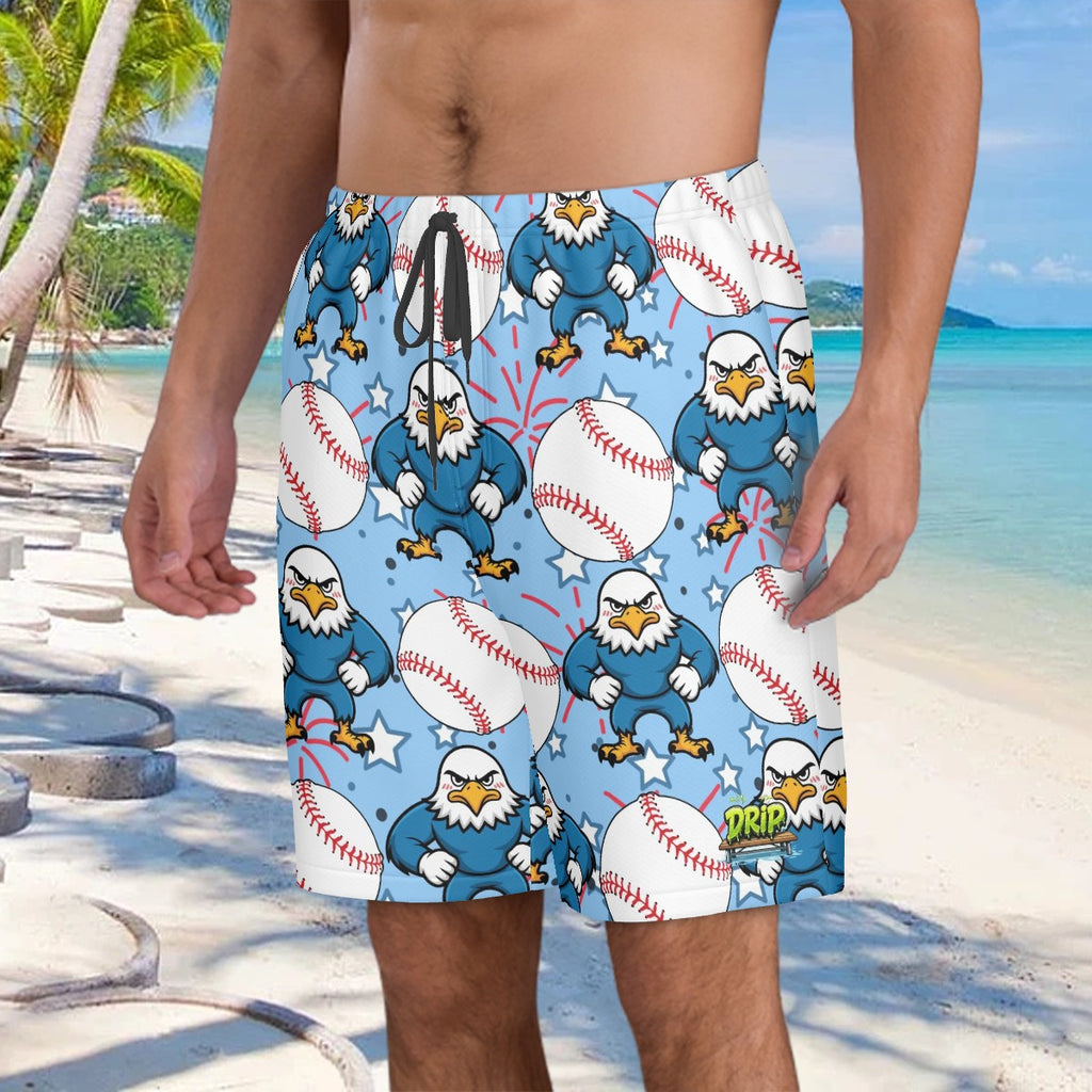 Men/Teen Swim Shorts - Stars and Strikes Ice Blue