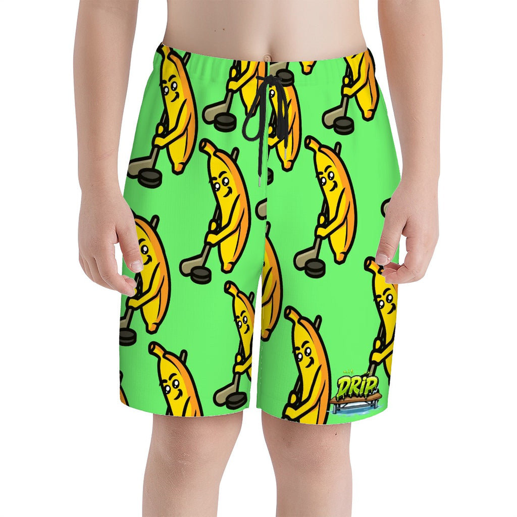 Youth Swim Shorts - Bananas for Hockey Hot Green