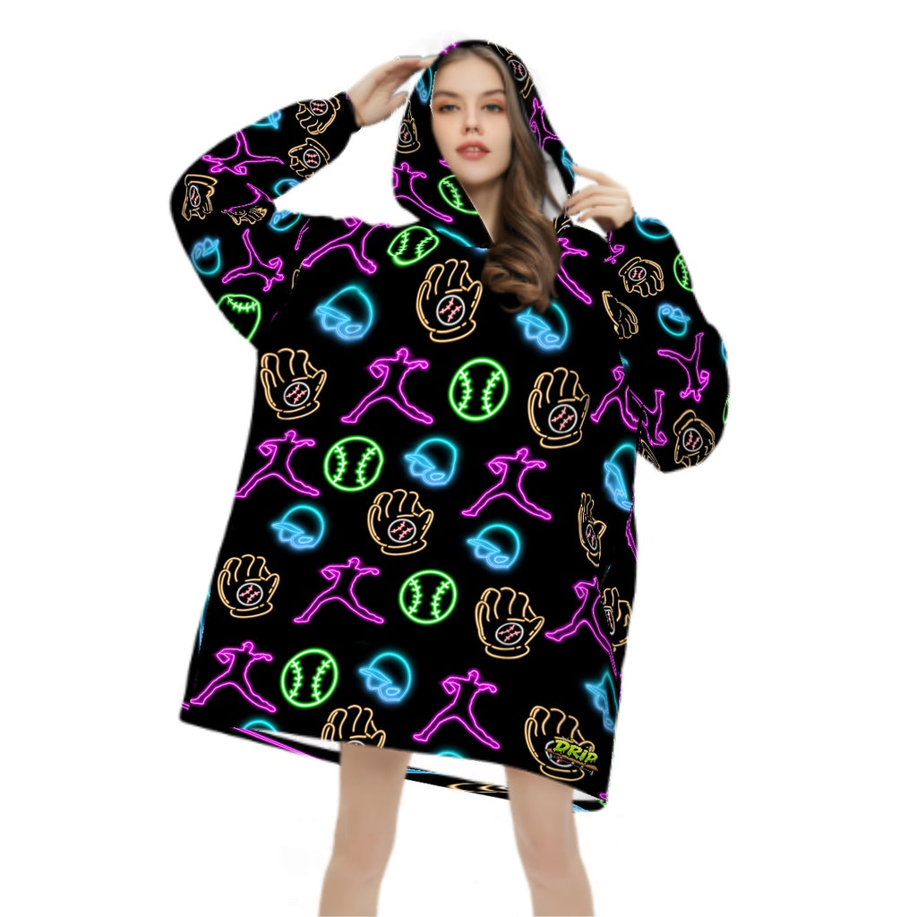 Adult Blanket Sweatshirt - Black Neon Lights