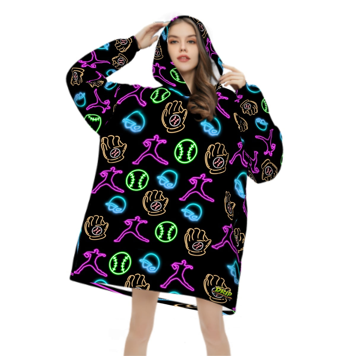 Adult Blanket Sweatshirt - Black Neon Lights
