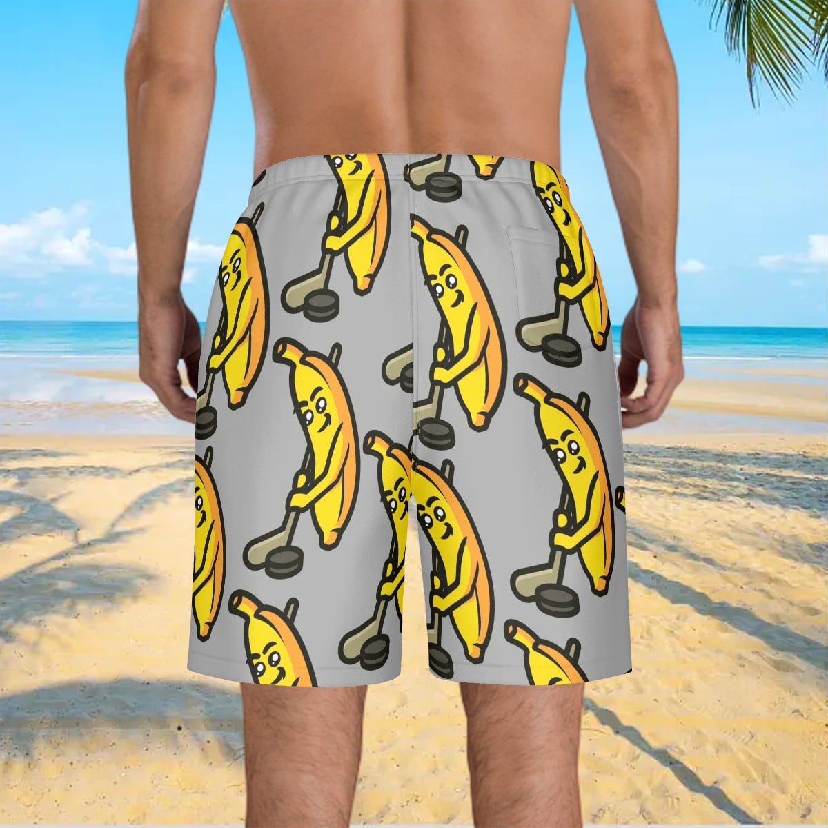 Men/Teen Swim Shorts - Bananas for Hockey Grey