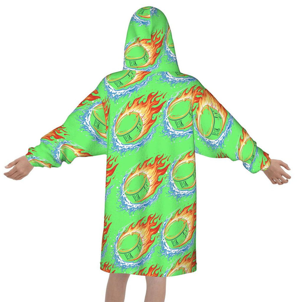 Youth Blanket Sweatshirt - Flamin Hockey Pucks Hot Green