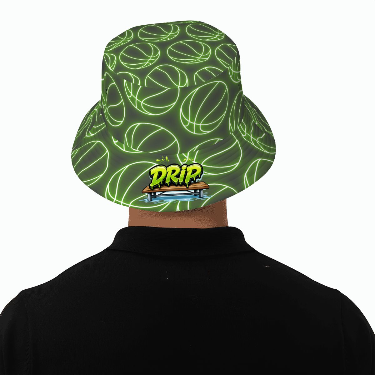 Drip Bucket Hat - Neon Green Basketballs Charcoal
