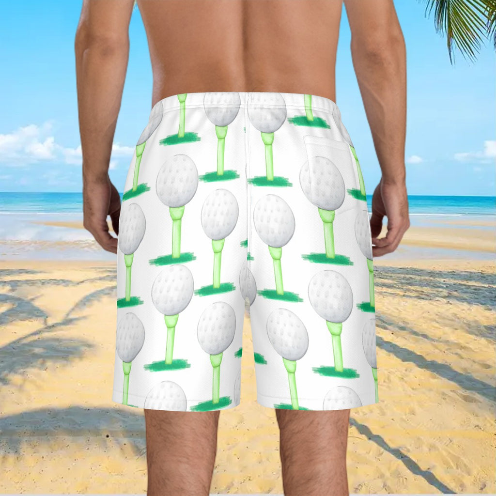 Men/Teen Swim Shorts - Golf Ball and Tee White