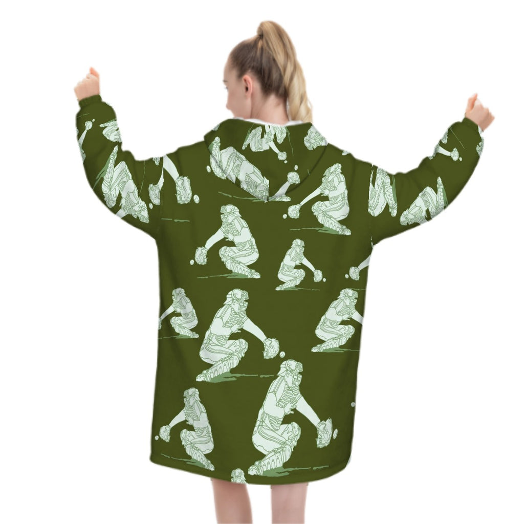 Adult Blanket Sweatshirt - Baseball Catcher Army Green