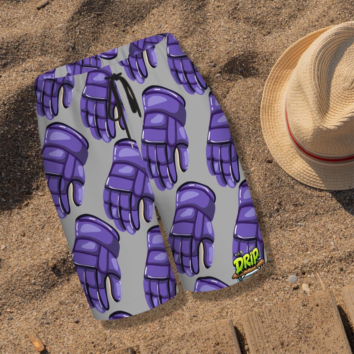 Youth Swim Shorts - Purple Hockey Gloves Grey