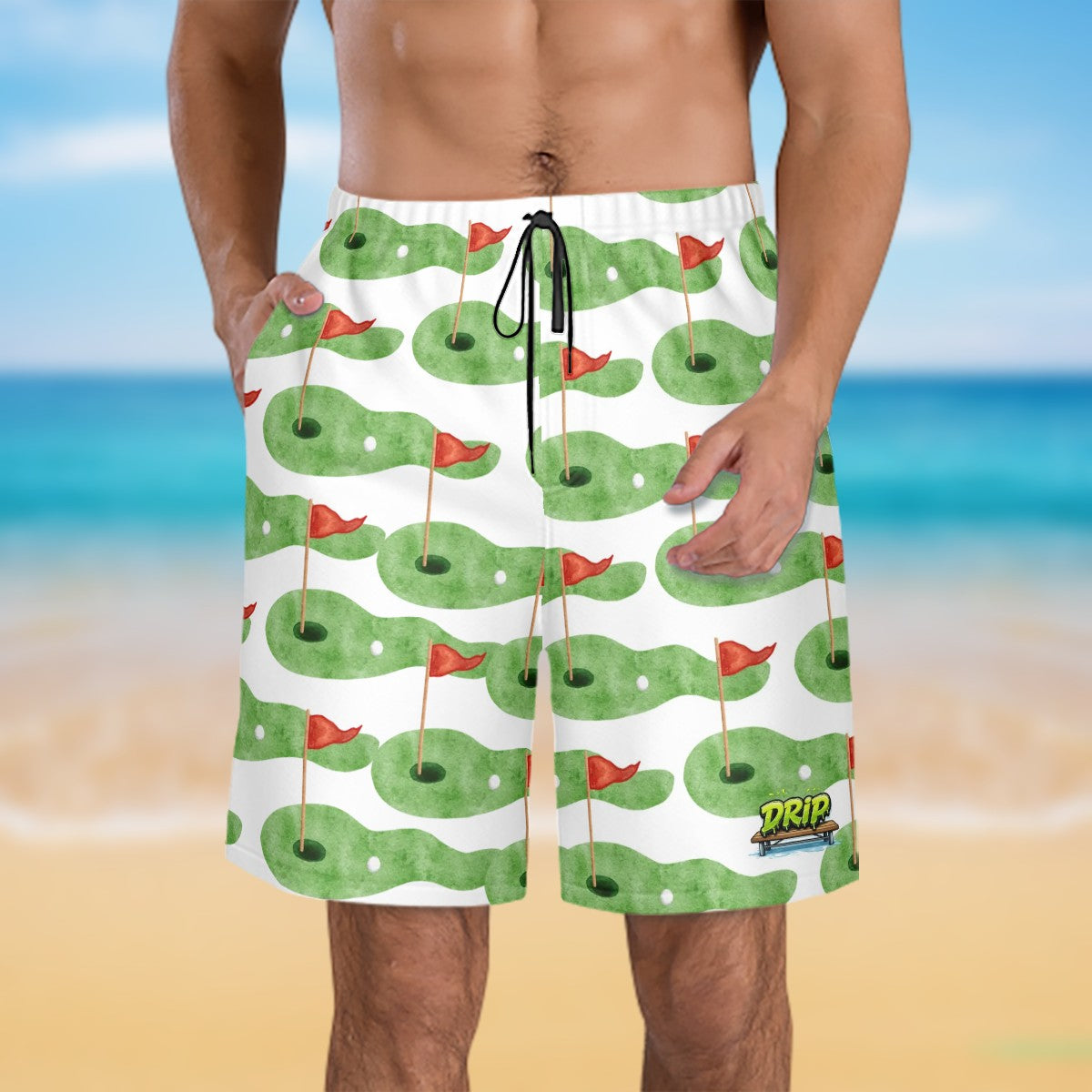 Water to Workout Hybrid Shorts - Golf Hole and Flag White