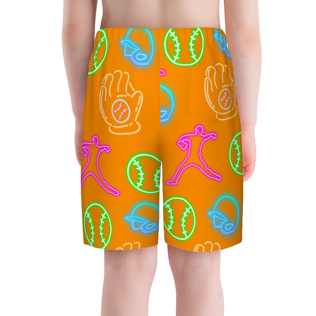 Youth Swim Shorts - Orange Neon Lights
