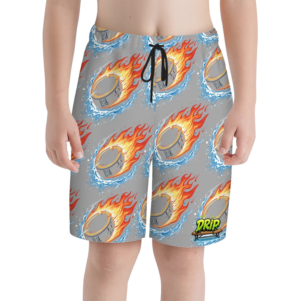 Youth Swim Shorts - Flamin Hockey Pucks Grey