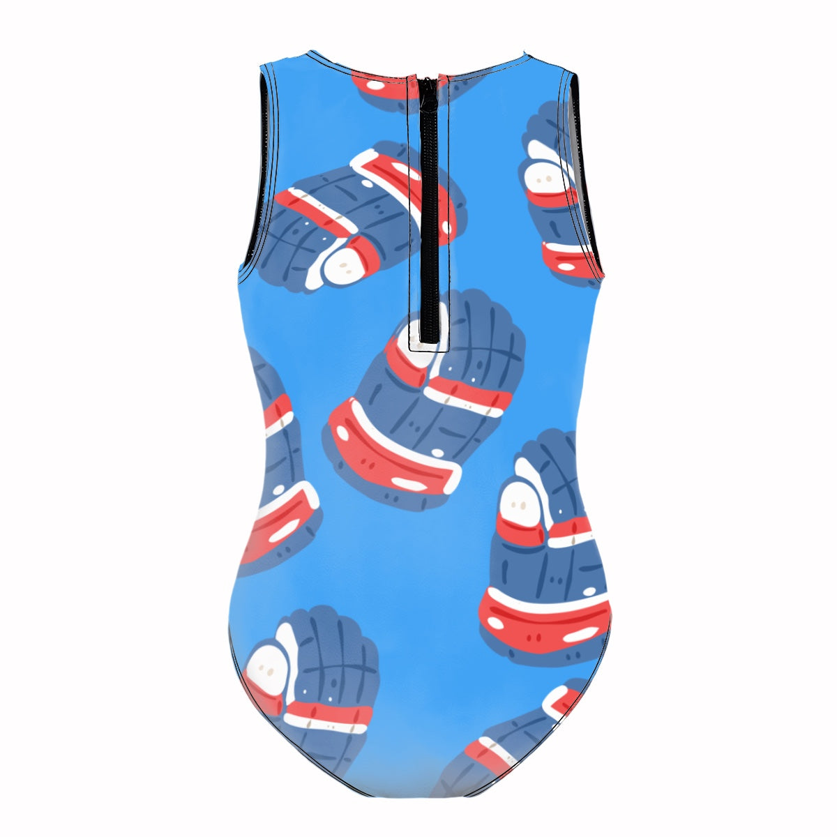 Girls One Piece Swimsuits - Blue Hockey Gloves