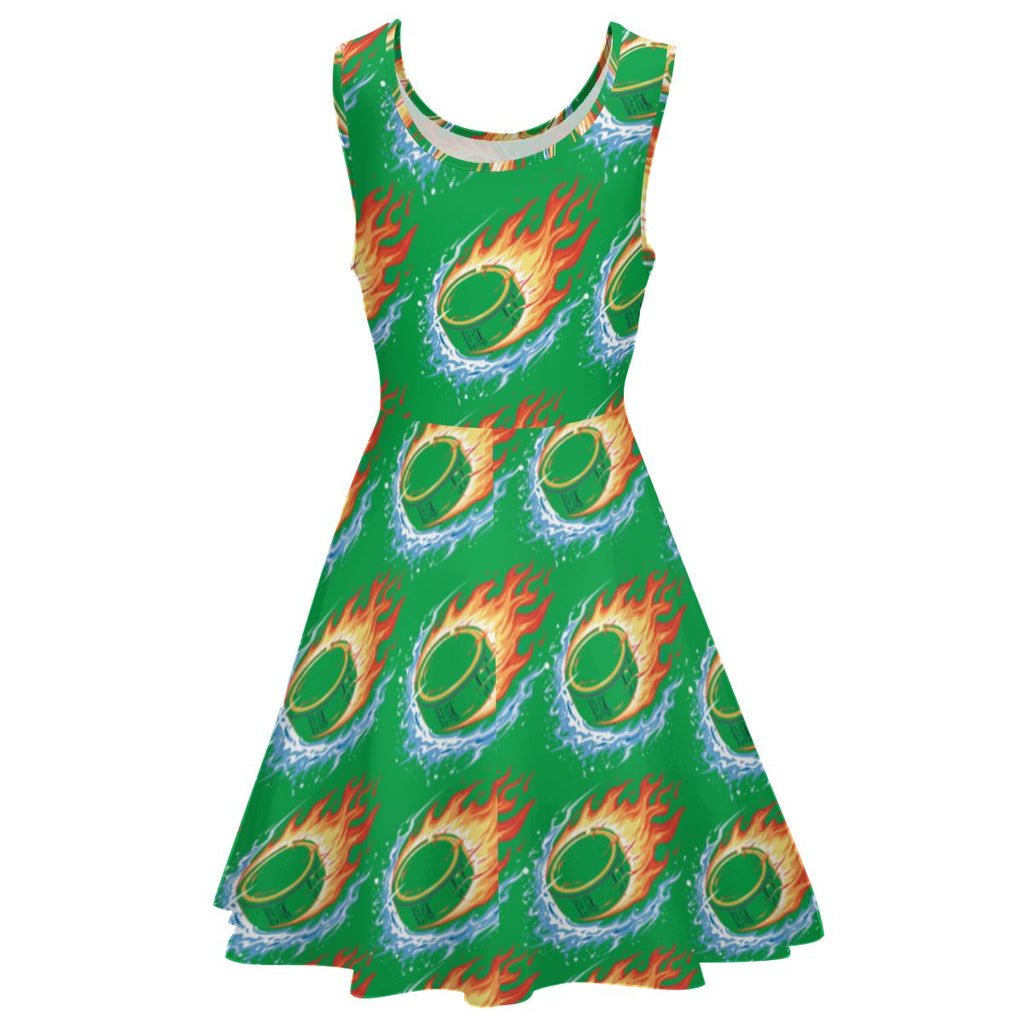 Women's Game Day Dress - Flamin Hockey Pucks Classic Green