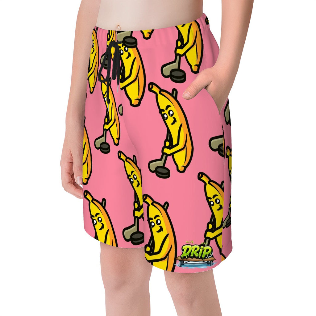 Youth Swim Shorts - Bananas for Hockey Pink