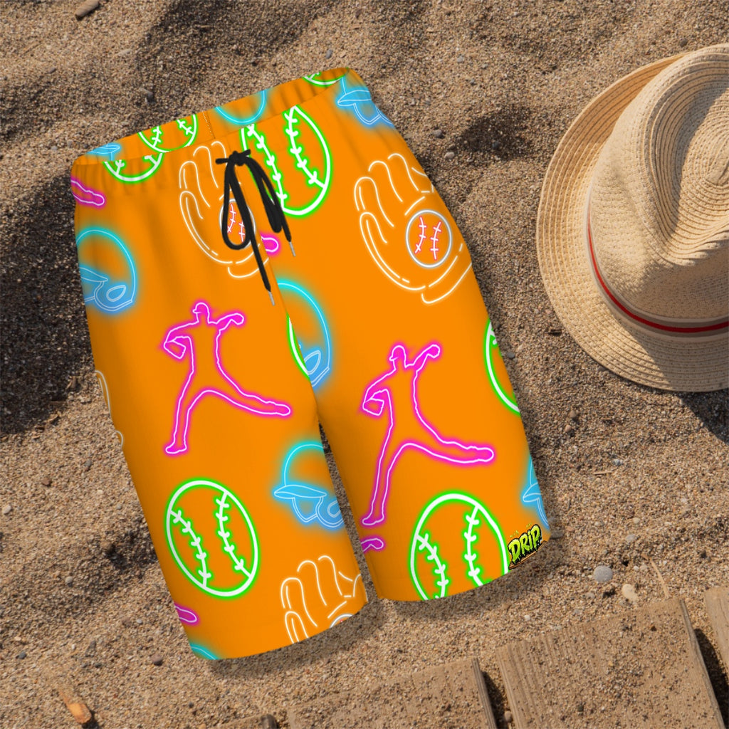 Youth Swim Shorts - Orange Neon Lights