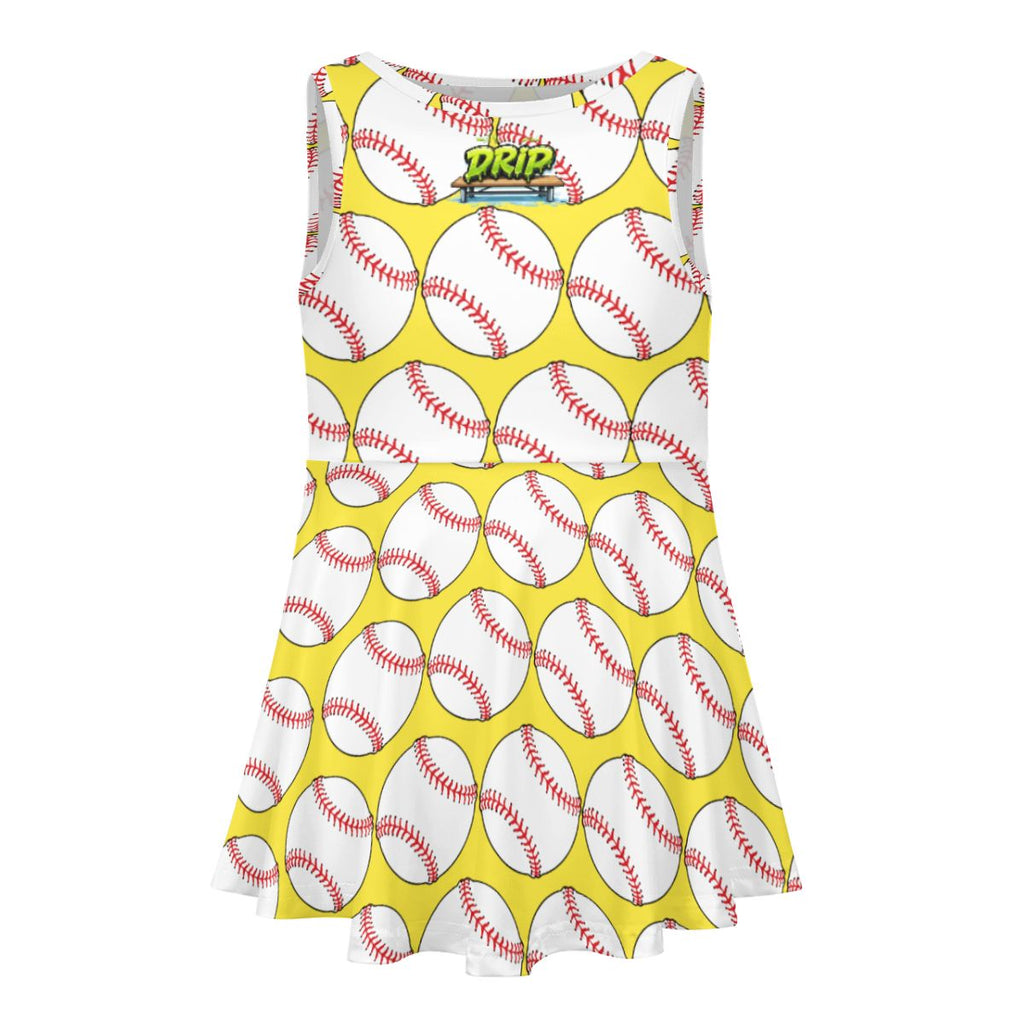 Girls Game Day Dress - Classic Baseball Yellow