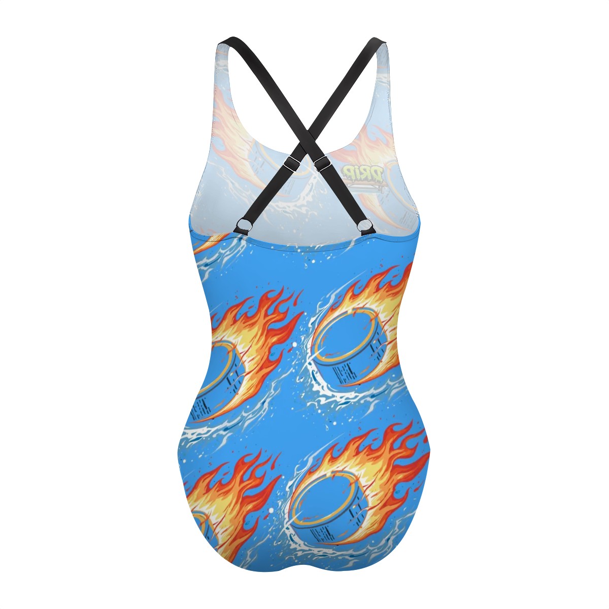 Cross-Back One Piece Swimsuit Women - Flamin Hockey Pucks Blue