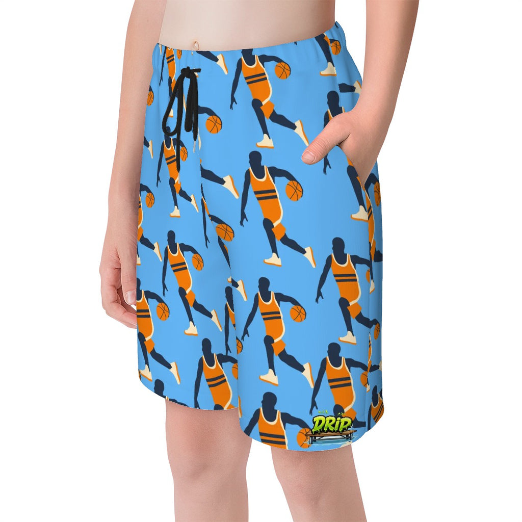 Youth Swim Shorts - Basketball Dribble Blue