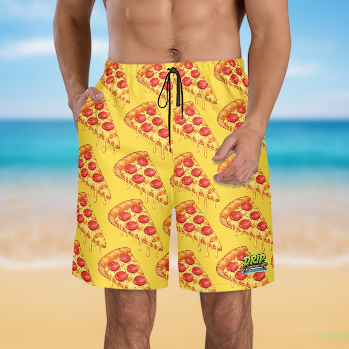 Men/Teen Swim Shorts - Pizza Yellow