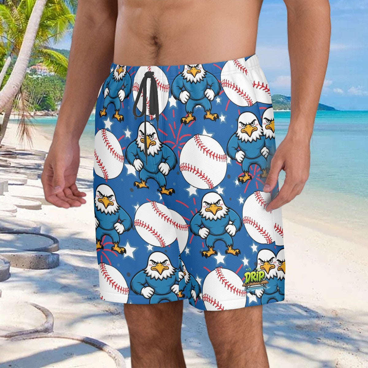 Men/Teen Swim Shorts - Stars and Strikes Dark Blue