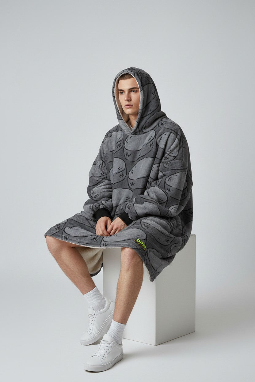 Adult Blanket Sweatshirt - Grey Hockey Pucks Grey
