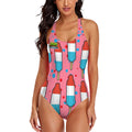 Cross-Back One Piece Swimsuit Women - Red White and Blue Pop Pink