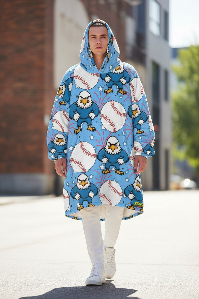 Adult Blanket Sweatshirt - Stars and Strikes Sky Blue