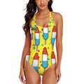Cross-Back One Piece Swimsuit Women - Red White and Blue Pop Yellow