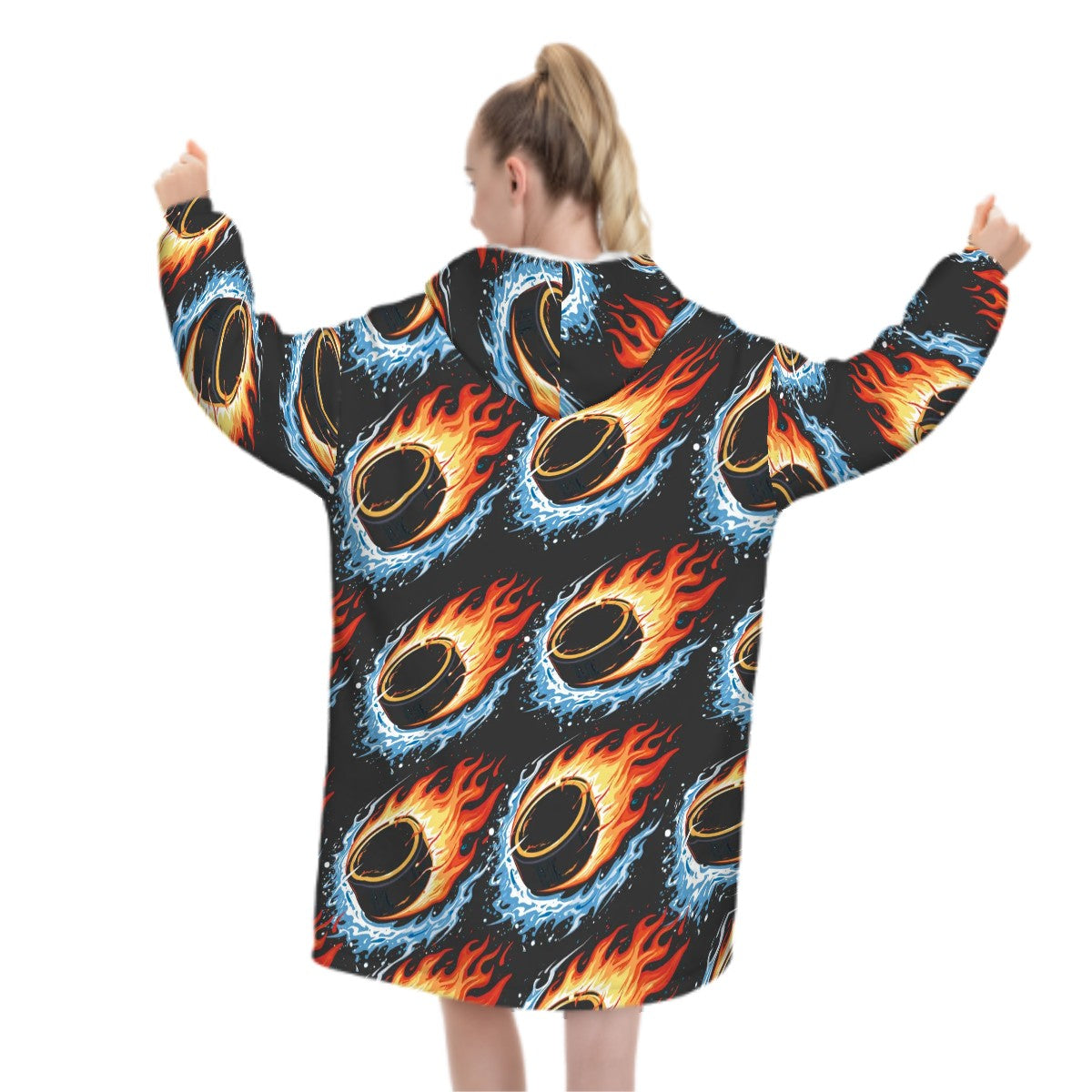 Adult Blanket Sweatshirt - Flamin Hockey Pucks Charcoal