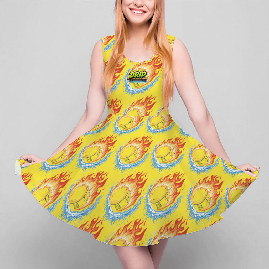 Women's Game Day Dress - Flamin Hockey Pucks Yellow