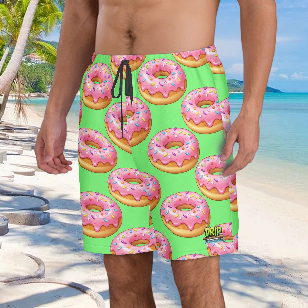 Men/Teen Swim Shorts - Donut Drip Hot Green
