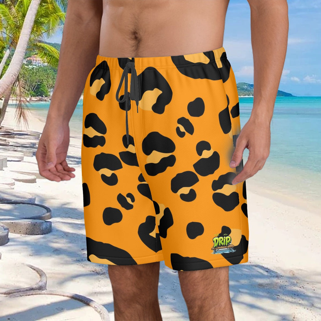 Men/Teen Swim Shorts - Drip Bench Leopard Orange