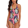 Cross-Back One Piece Swimsuit Women - Eagles Fly Pink