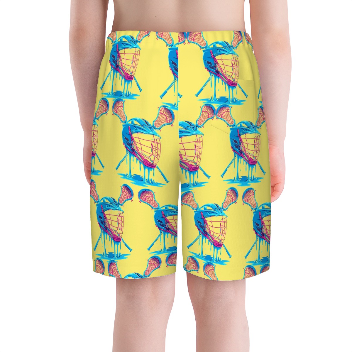 Youth Swim Shorts - Lacrosse Helmet Sticks Yellow